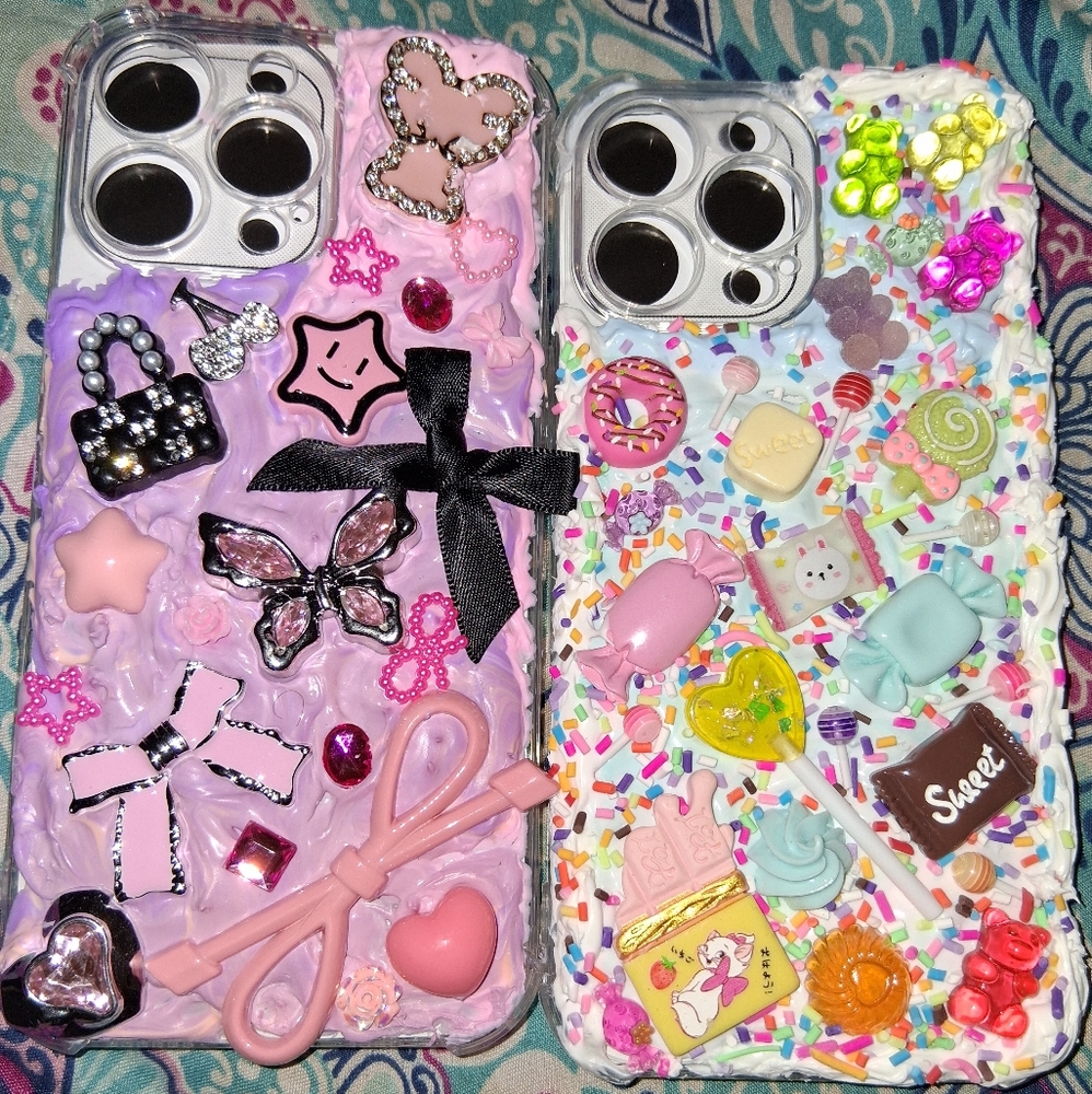 2 Decorative Phone Cases with Charms IPHONE 16 PRO MAX ANTI BREAKAGE CASES - Picture 1 of 2